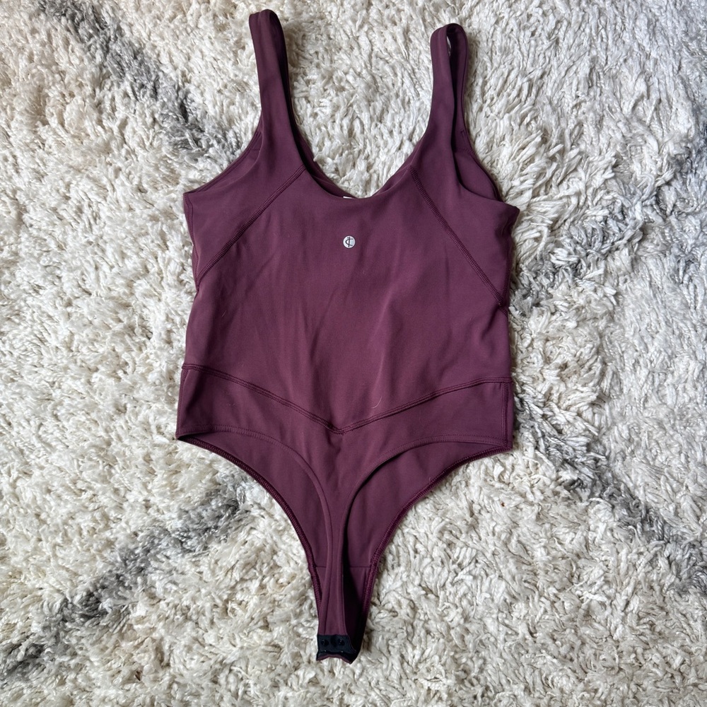 Women's Dreamlux V-Neck Thong Bodysuit w/ Lycra in Dark Jasper Purple Size M - Picture 14 of 16